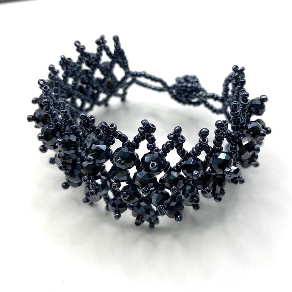 Seed Bead Wide Mesh Bracelet Artisan Crafted - Picture 3 of 3
